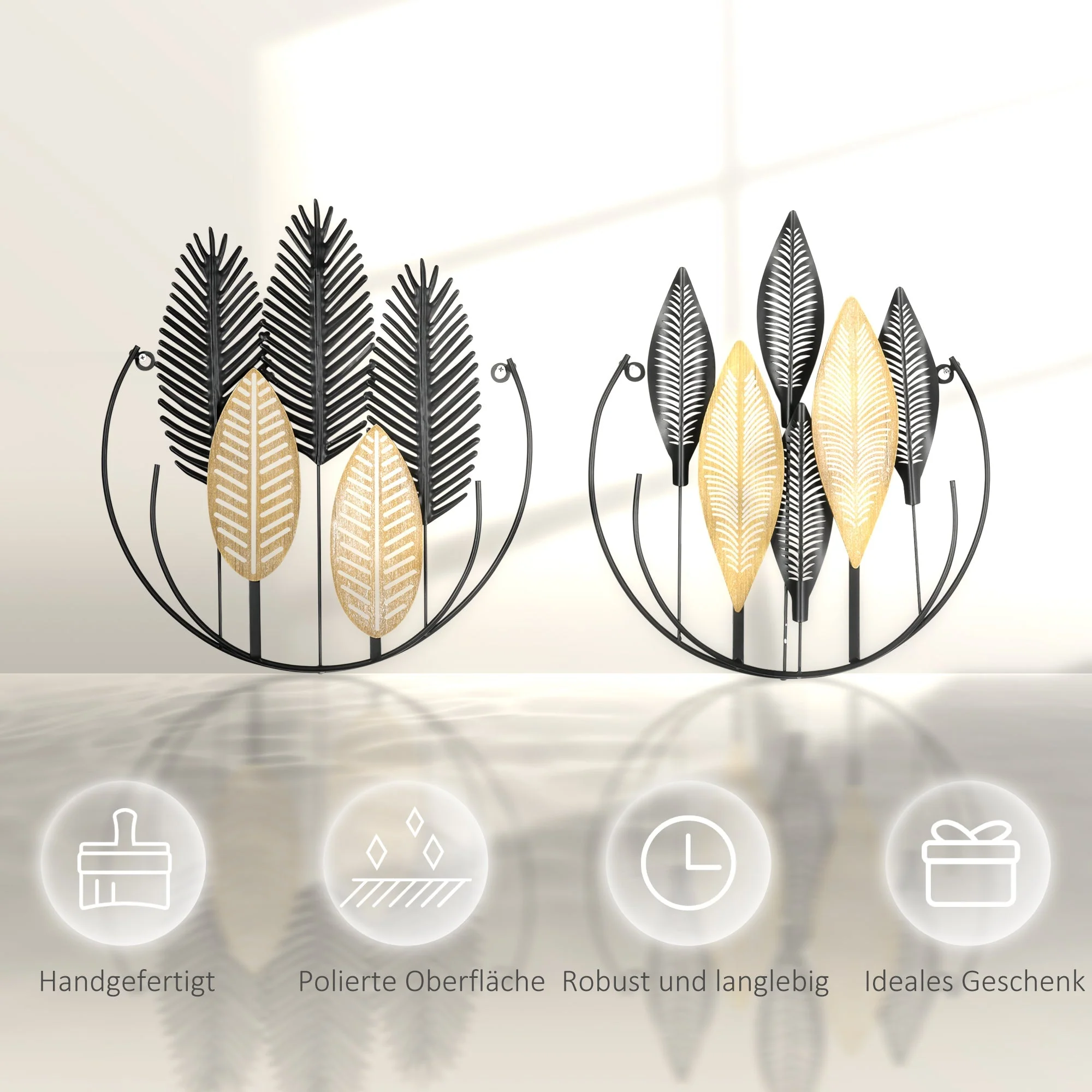 3D Wall Art 2-Set Leaves Decoration, Modern Metal Black and Natural - Image 6