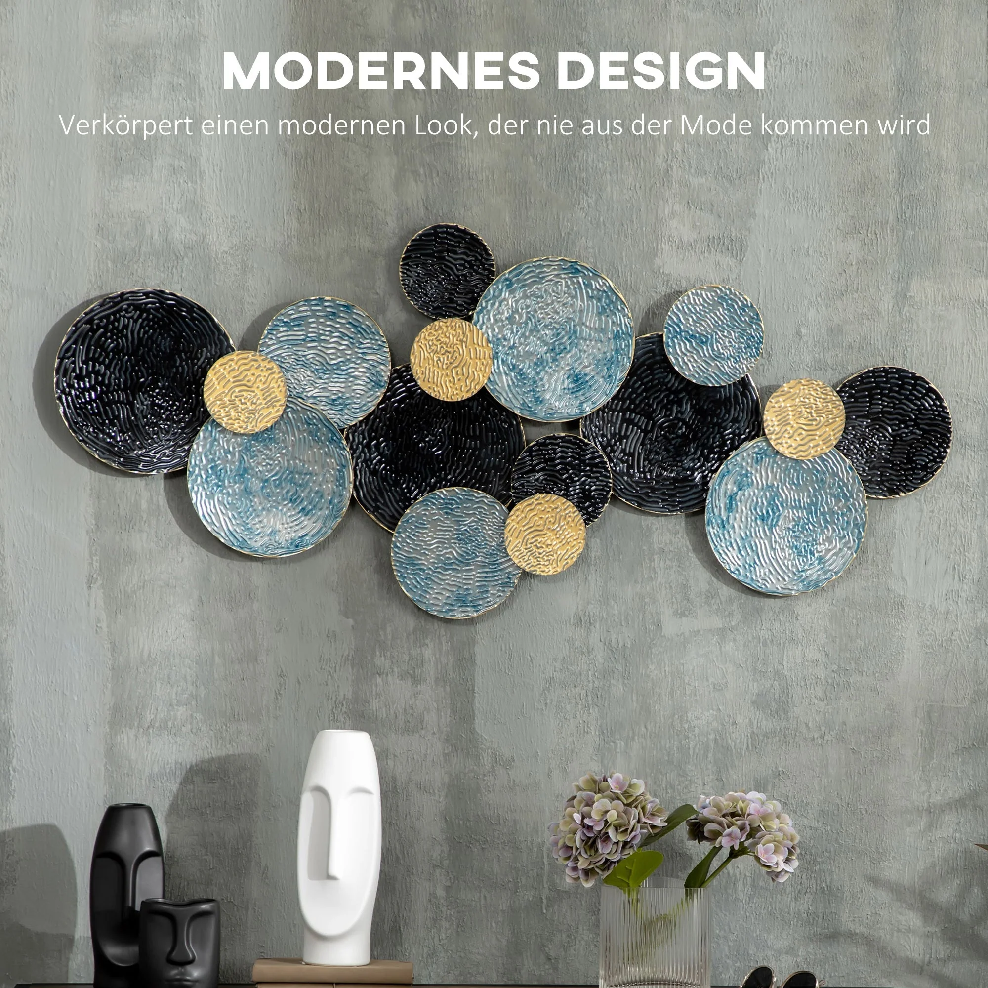 3D Wall Art, Modern Sculpture, 121x53cm, Gold Black Blue Metal - Image 4