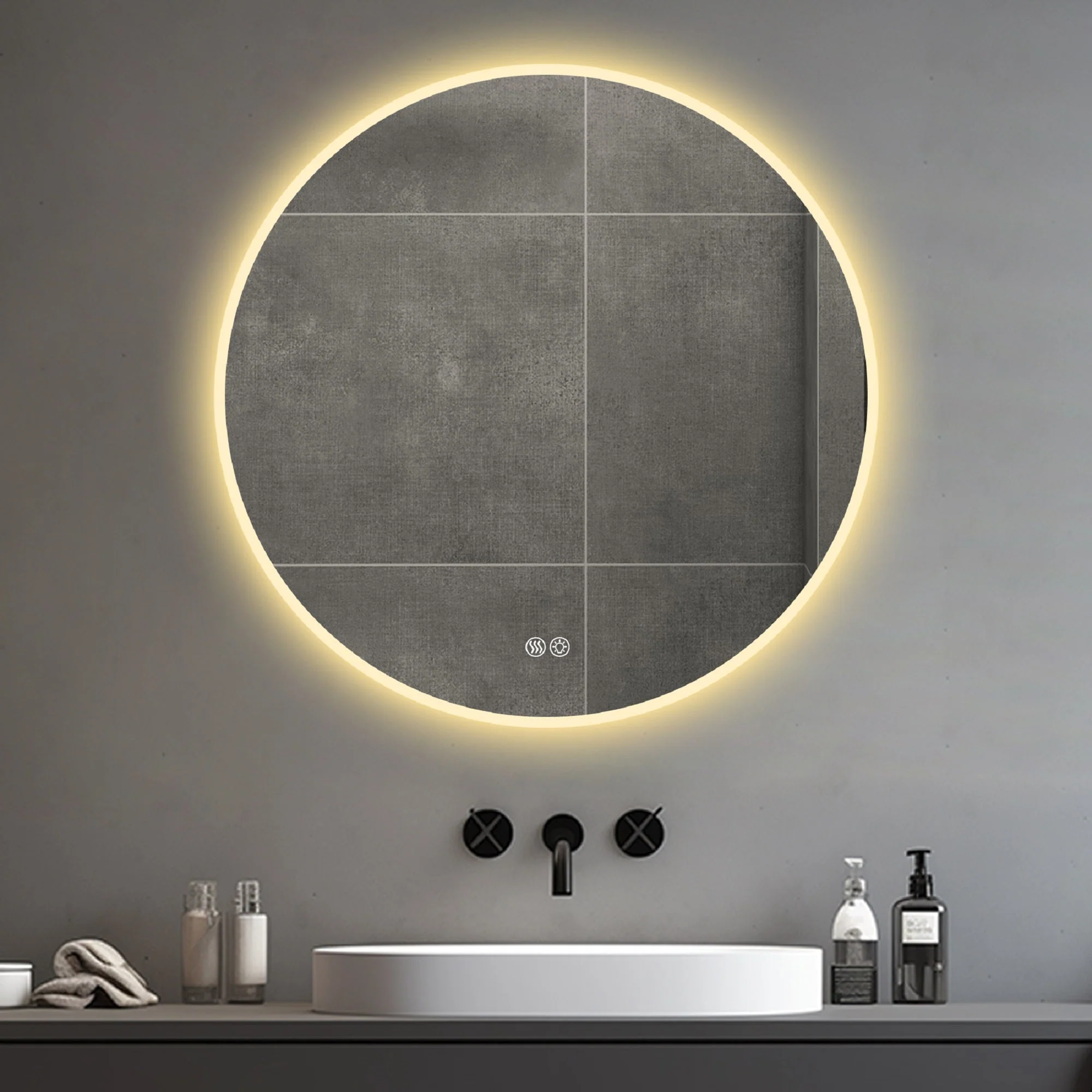 80cm Round LED Bathroom Mirror, Anti-Fog, Dimmable Light, Wall Mount - Image 3