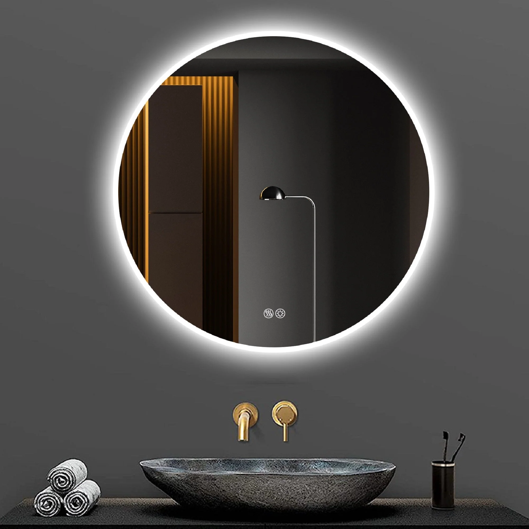 80cm Round LED Bathroom Mirror, Anti-Fog, Dimmable Light, Wall Mount - Image 4