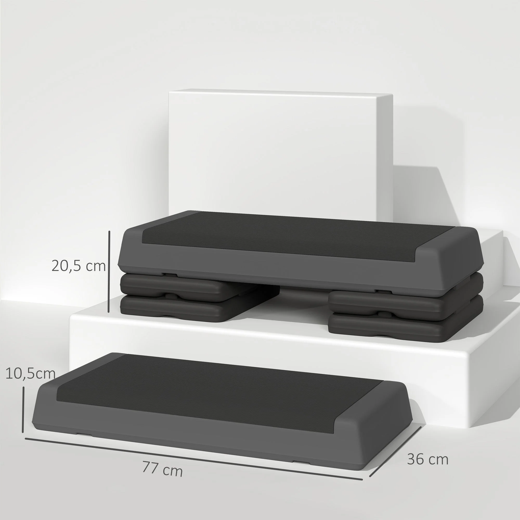Aerobic Stepper, Height-Adjustable Non-Slip, Plastic Gray - Image 3