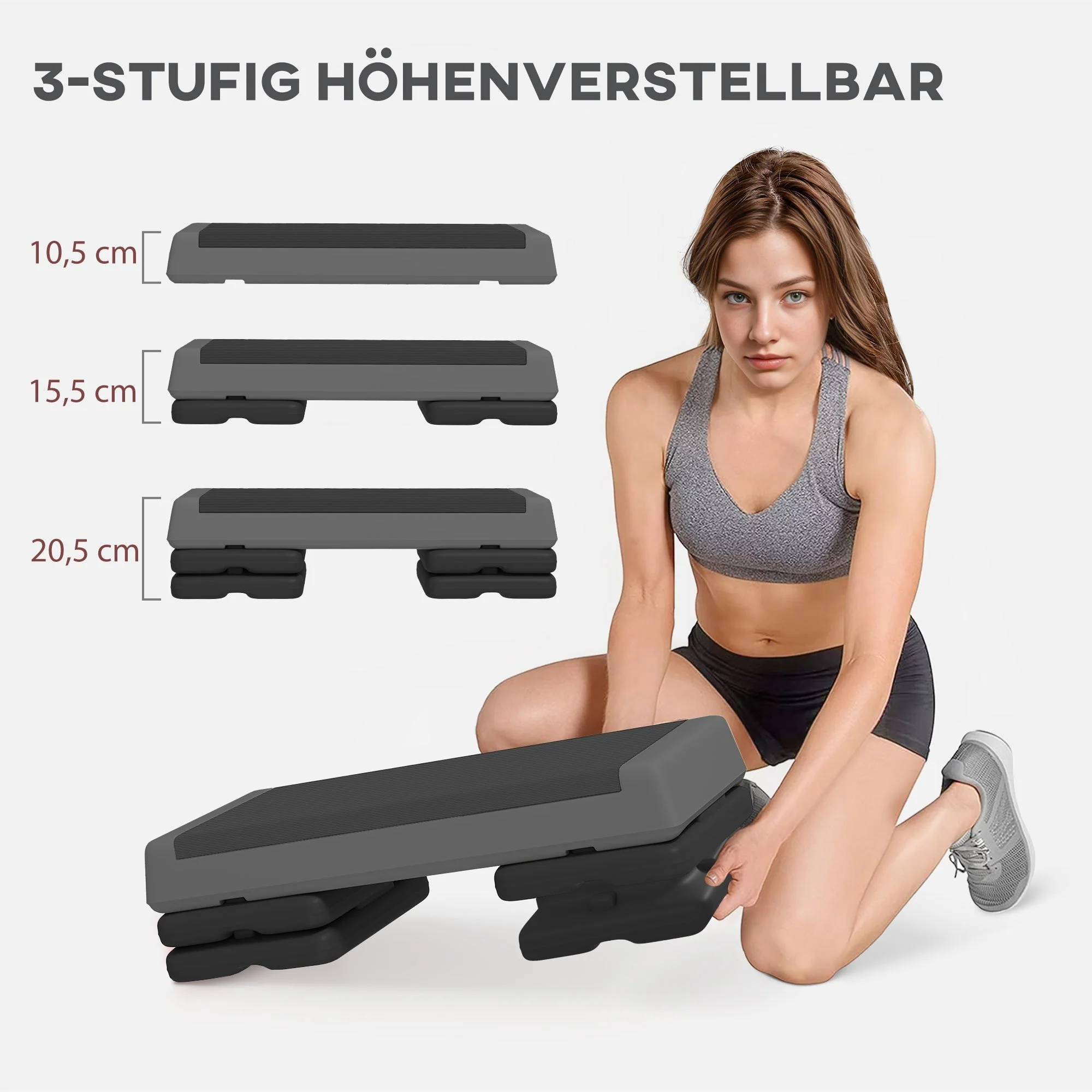 Aerobic Stepper, Height-Adjustable Non-Slip, Plastic Gray - Image 4