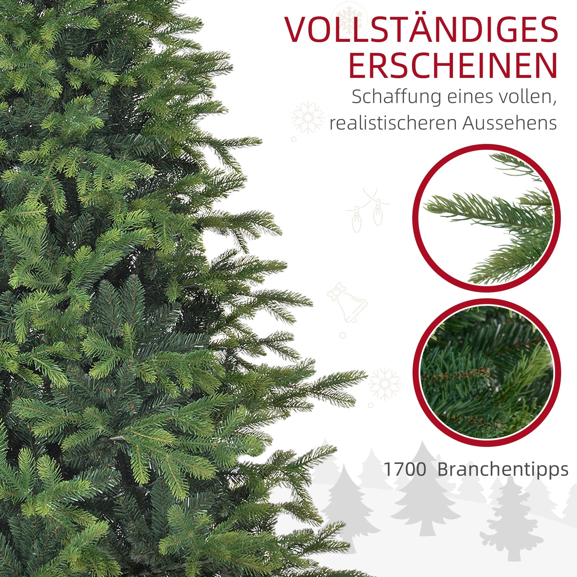 Artificial Christmas Tree, 180 cm, 1700 Tips, Foldable, Green - Image 5