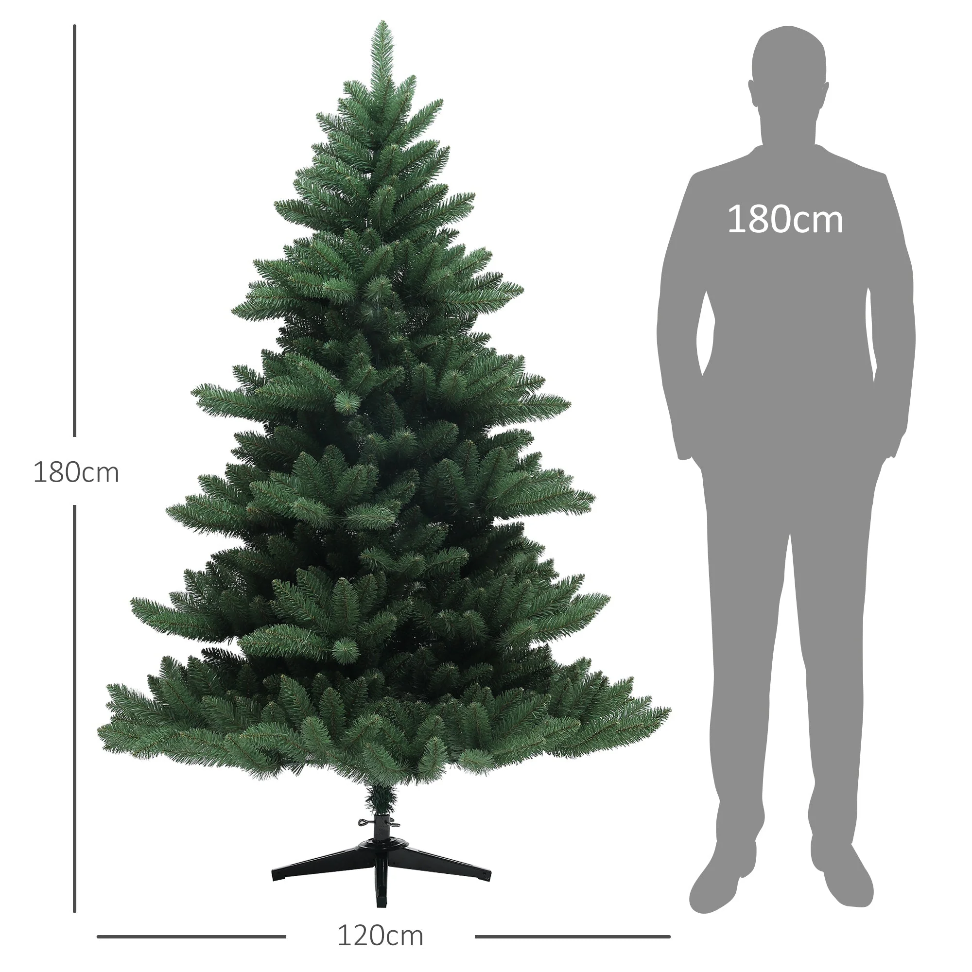 Artificial Christmas Tree, 180cm 880 Tips, Foldable Steel Base, Flame Retardant, Green - Image 3