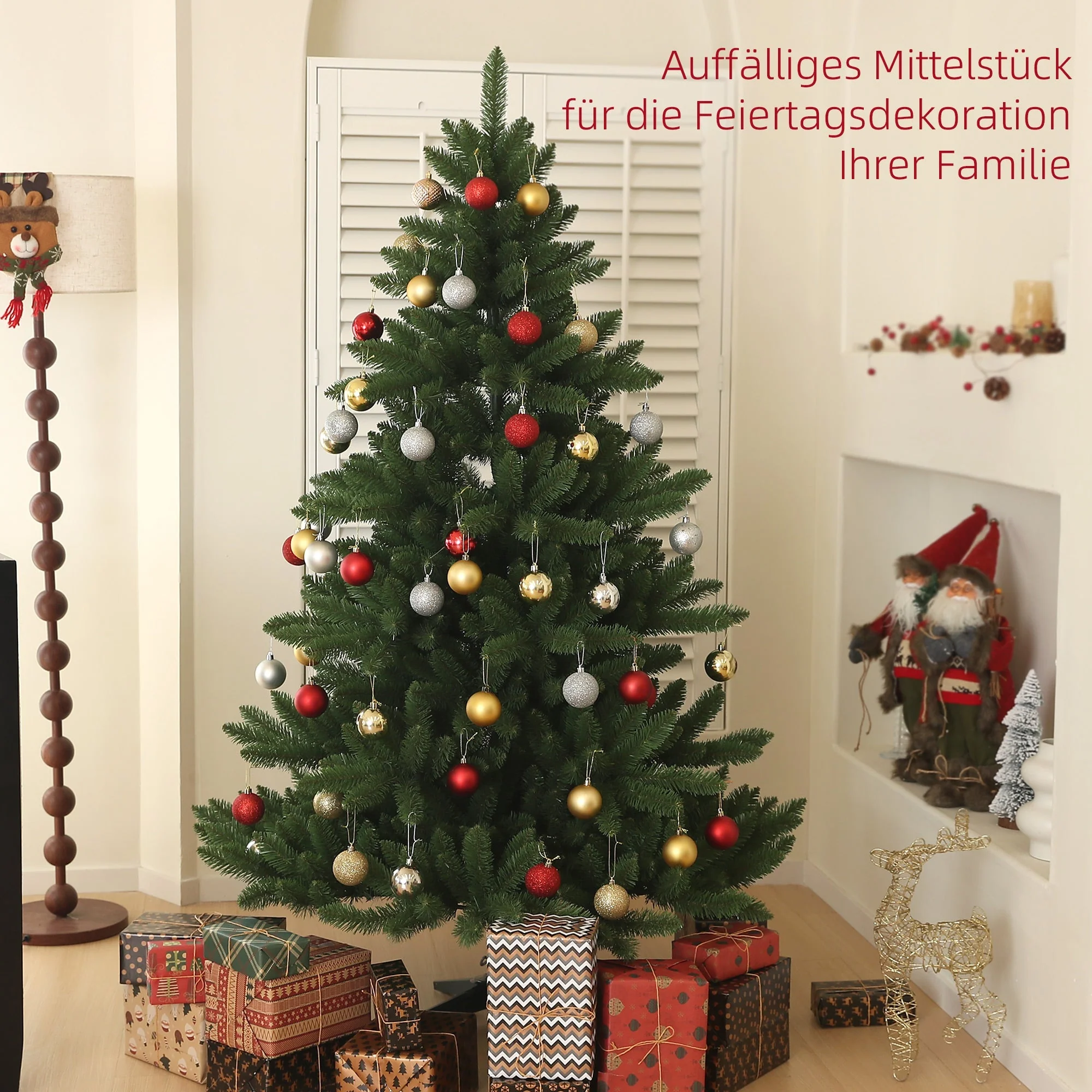 Artificial Christmas Tree, 180cm 880 Tips, Foldable Steel Base, Flame Retardant, Green - Image 4