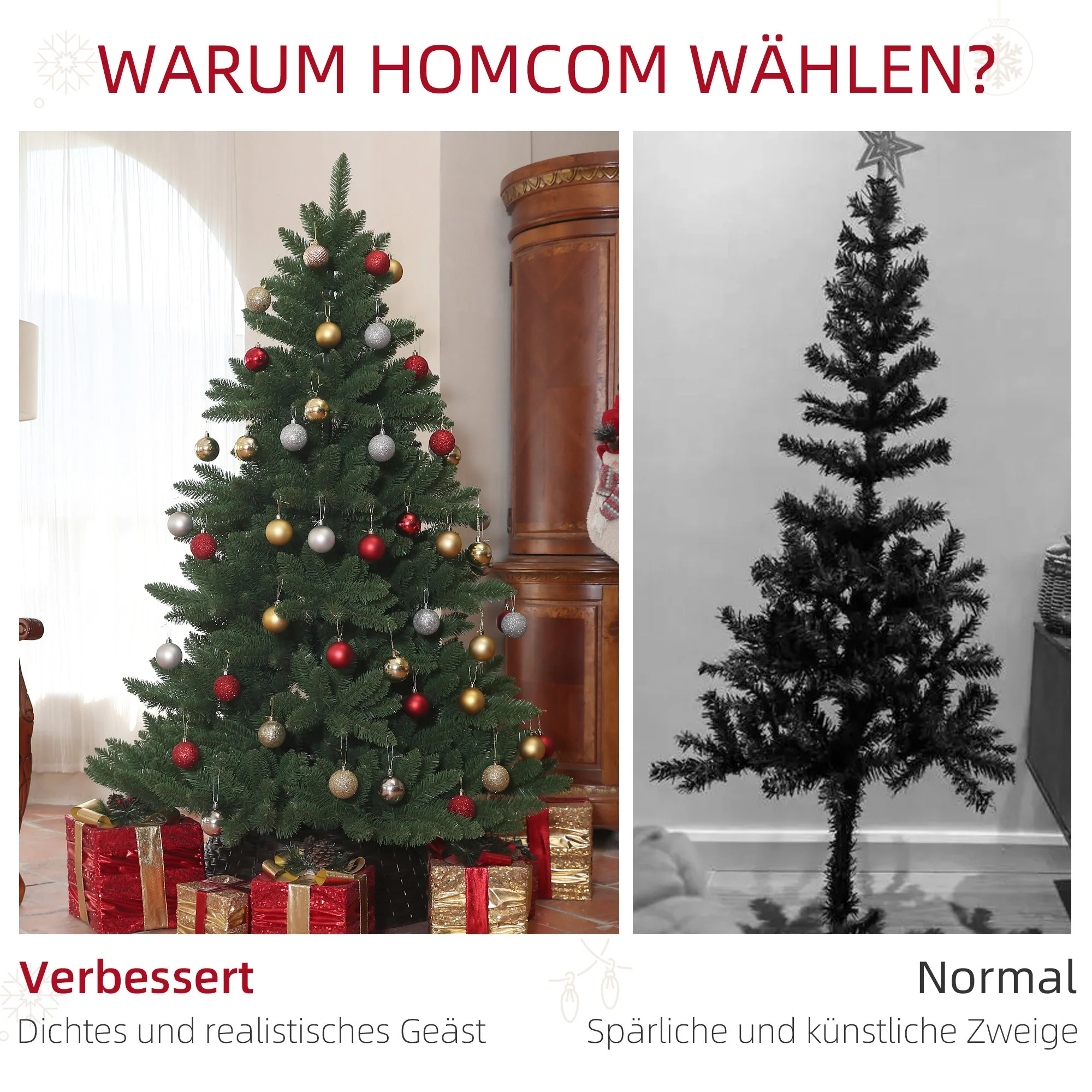 Artificial Christmas Tree, 180cm 880 Tips, Foldable Steel Base, Flame Retardant, Green - Image 5