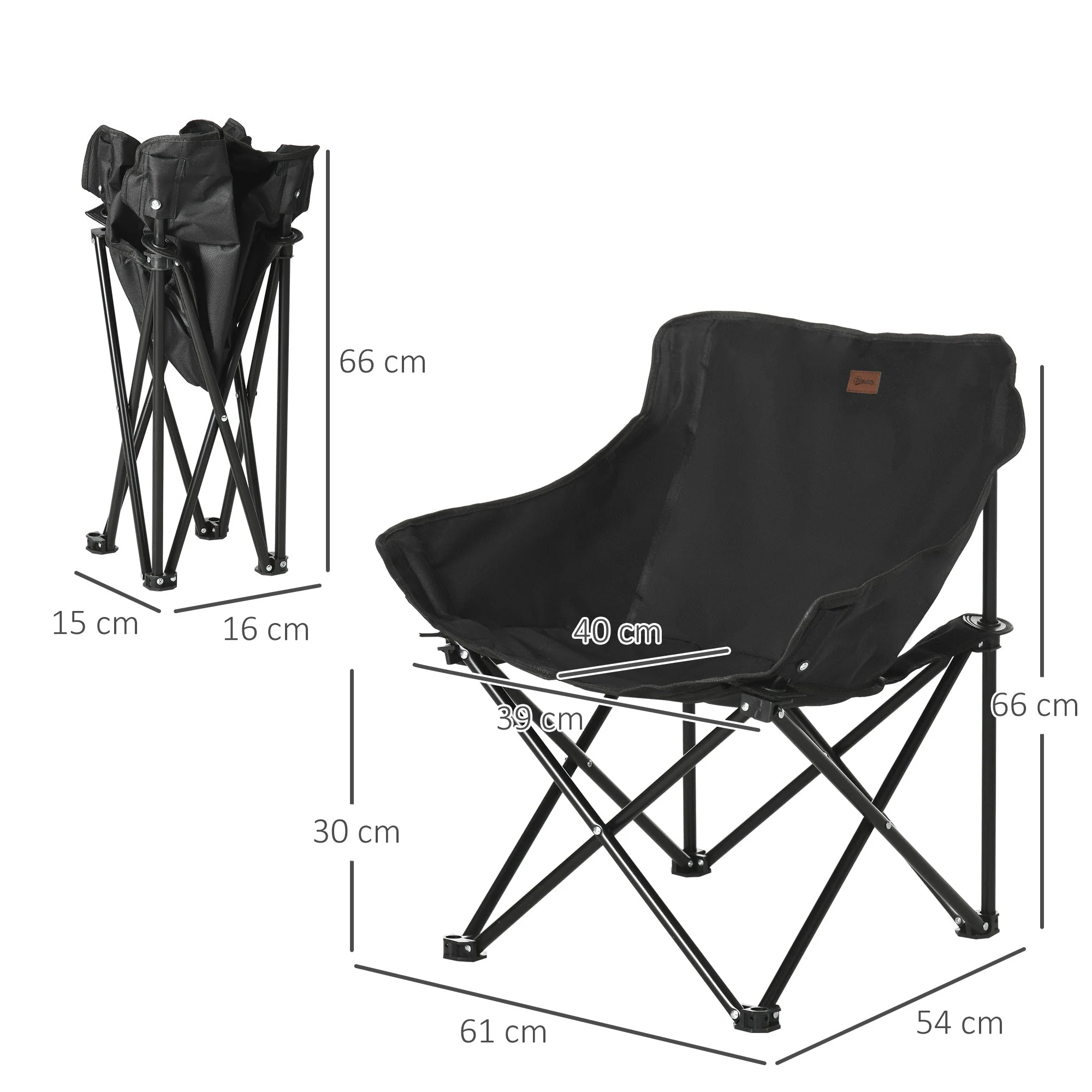 Camping Chair Foldable with Side Pocket, Steel Legs, Black Oxford - Image 3
