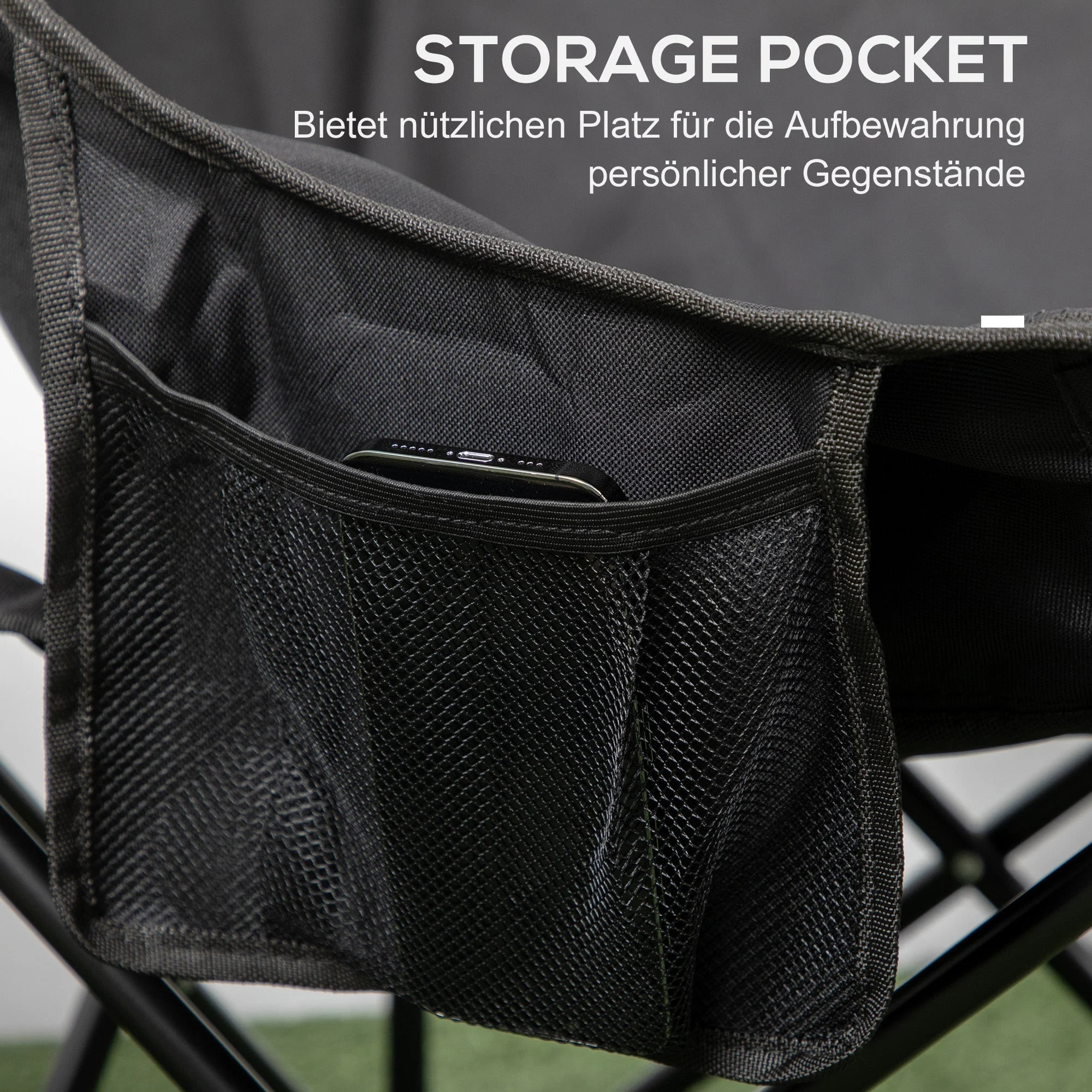 Camping Chair Foldable with Side Pocket, Steel Legs, Black Oxford - Image 5