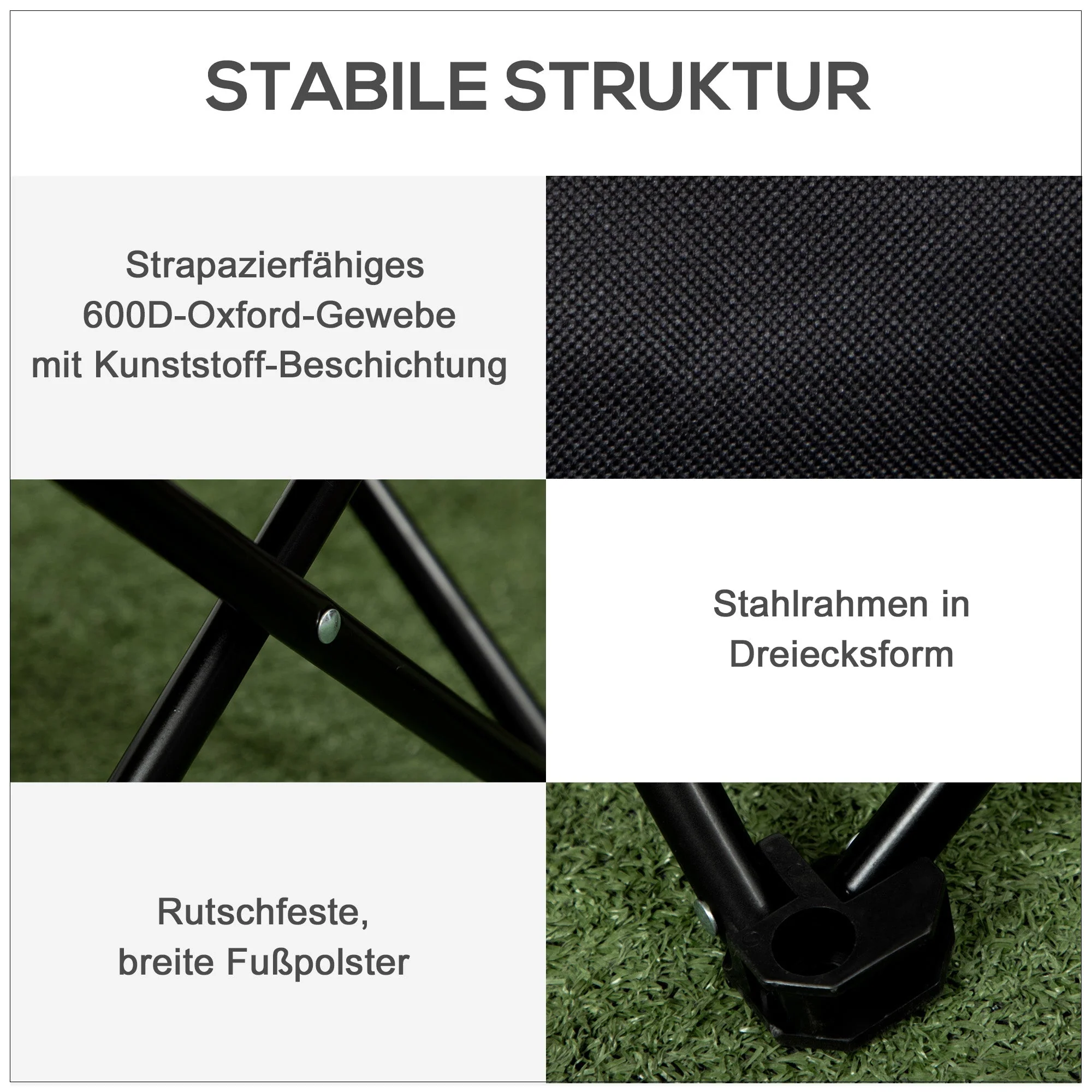 Camping Chair Foldable with Side Pocket, Steel Legs, Black Oxford - Image 6