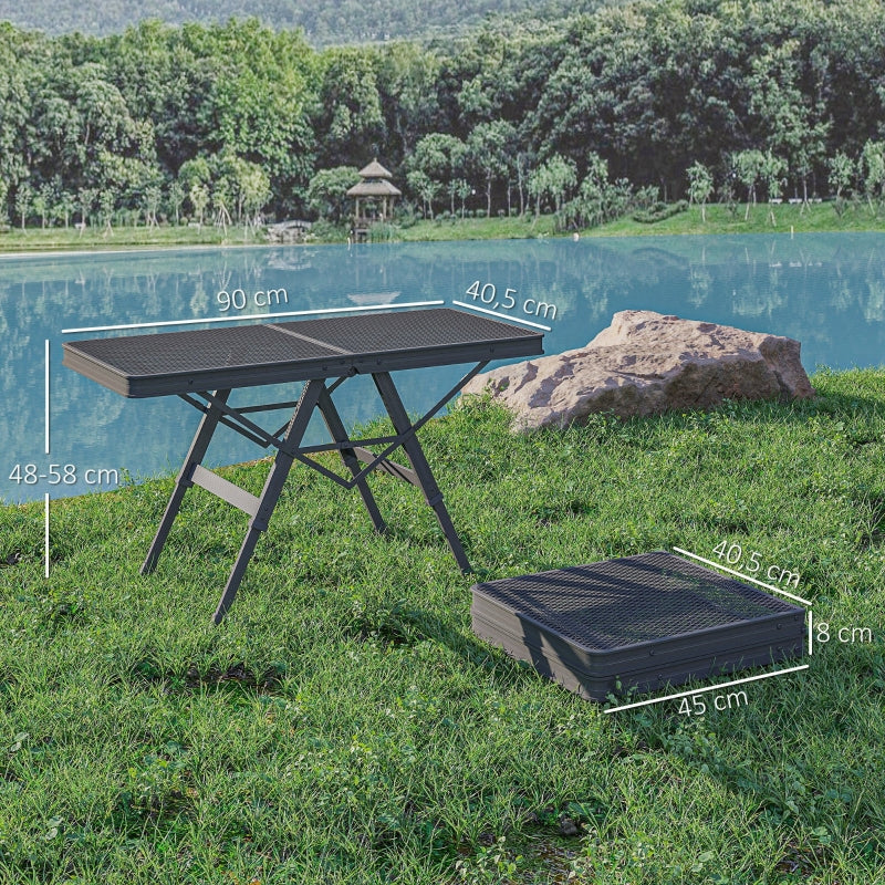 Camping Table, Adjustable Folding Metal Grid Aluminum, Black - Image 4