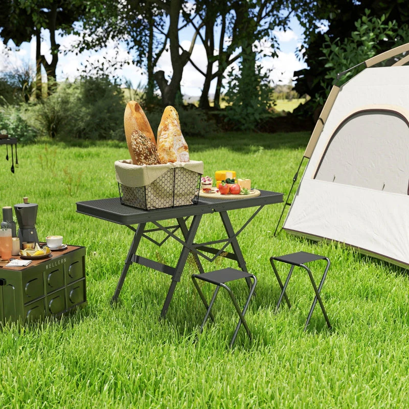 Camping Table, Adjustable Folding Metal Grid Aluminum, Black - Image 8