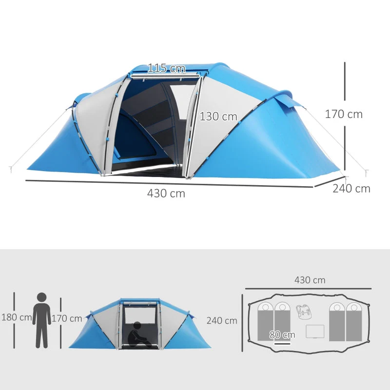 Camping Tent for 4-6 People, Lightweight, Stable, Waterproof, Blue - Image 3