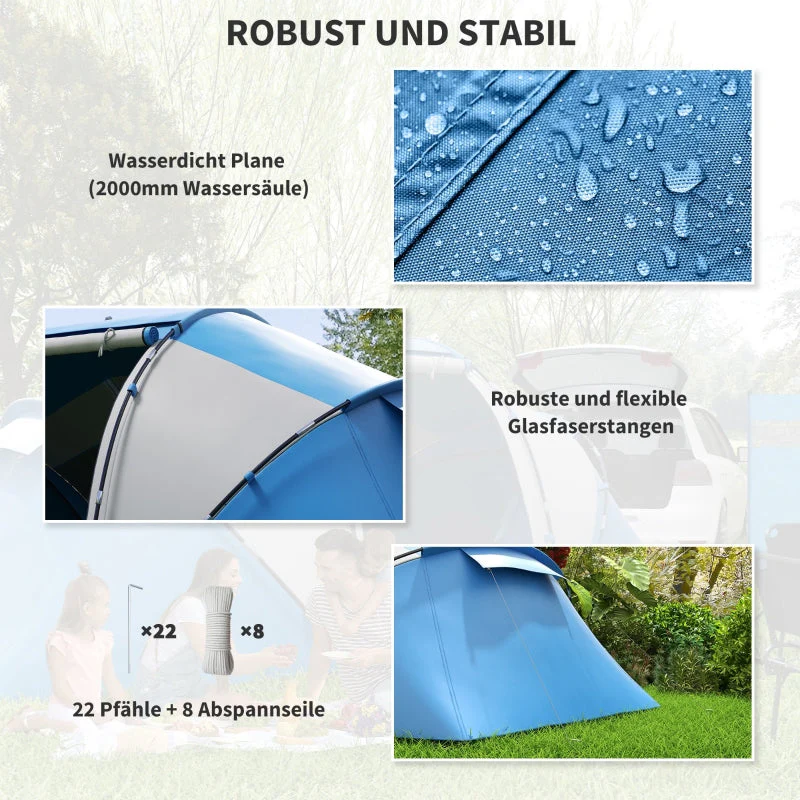 Camping Tent for 4-6 People, Lightweight, Stable, Waterproof, Blue - Image 7