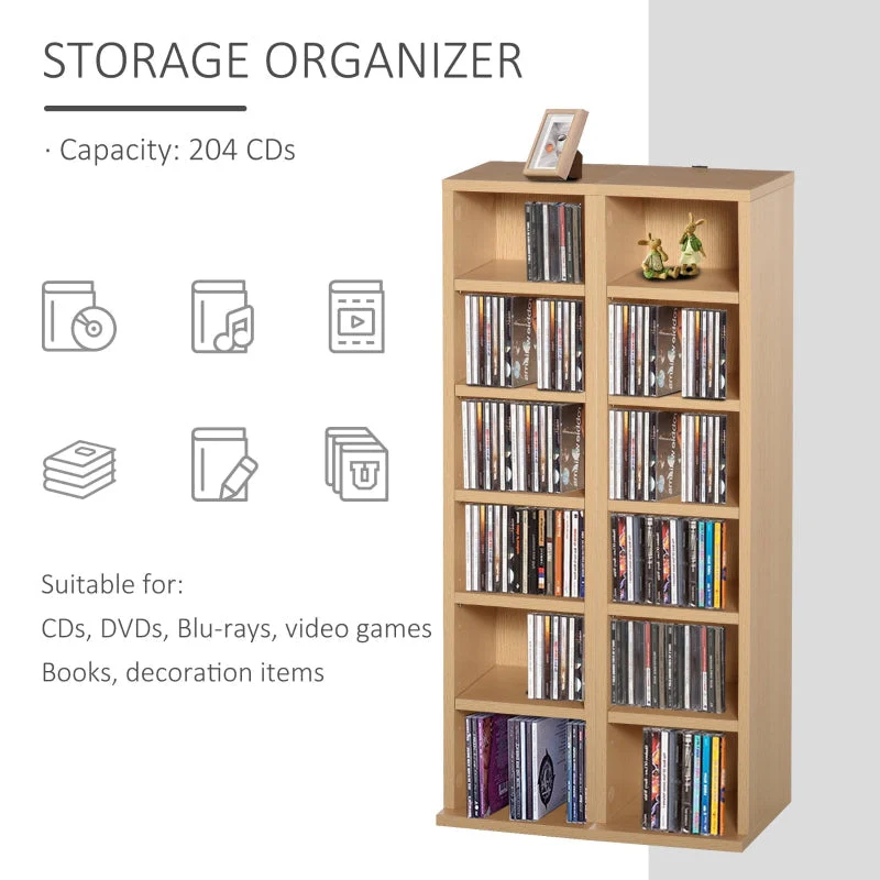 CD Media Display Shelf Unit Set of 2, 204 Capacity Adjustable Shelves, Natural Wood Colour - Image 5