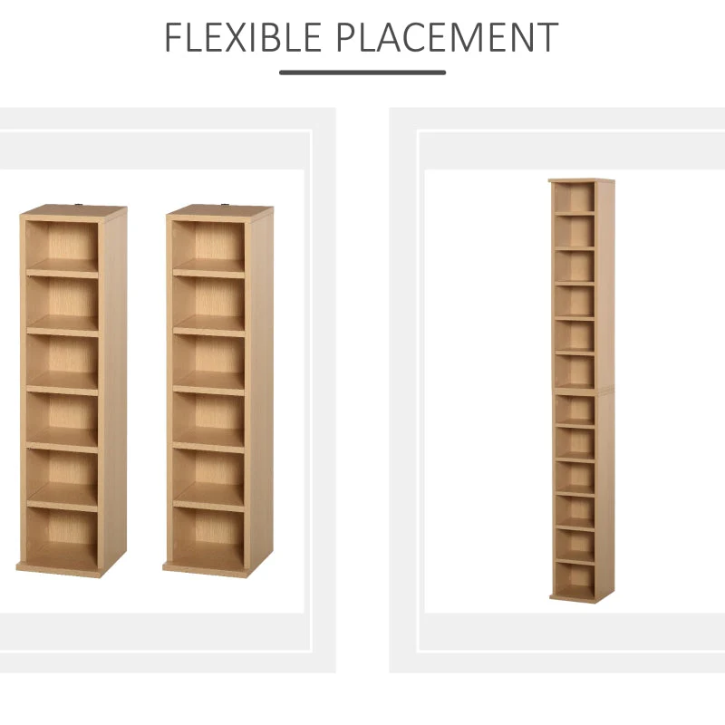 CD Media Display Shelf Unit Set of 2, 204 Capacity Adjustable Shelves, Natural Wood Colour - Image 6
