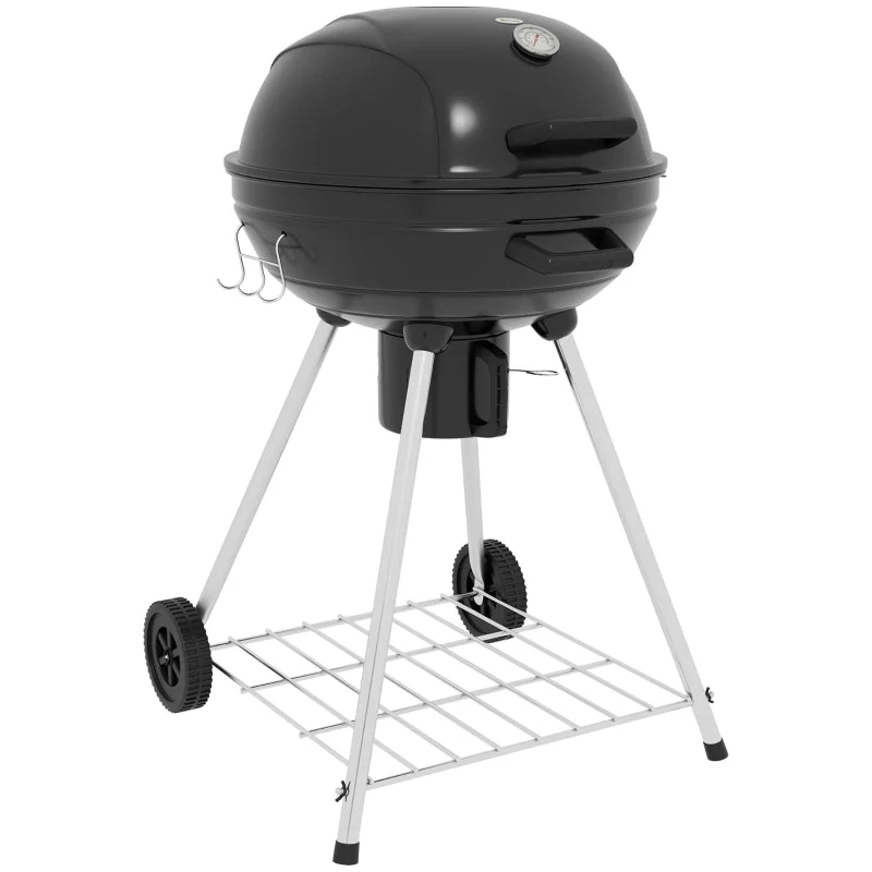 Charcoal Grill BBQ Camping with Grate, Wheels, Storage, Thermometer, Metal - Image 8