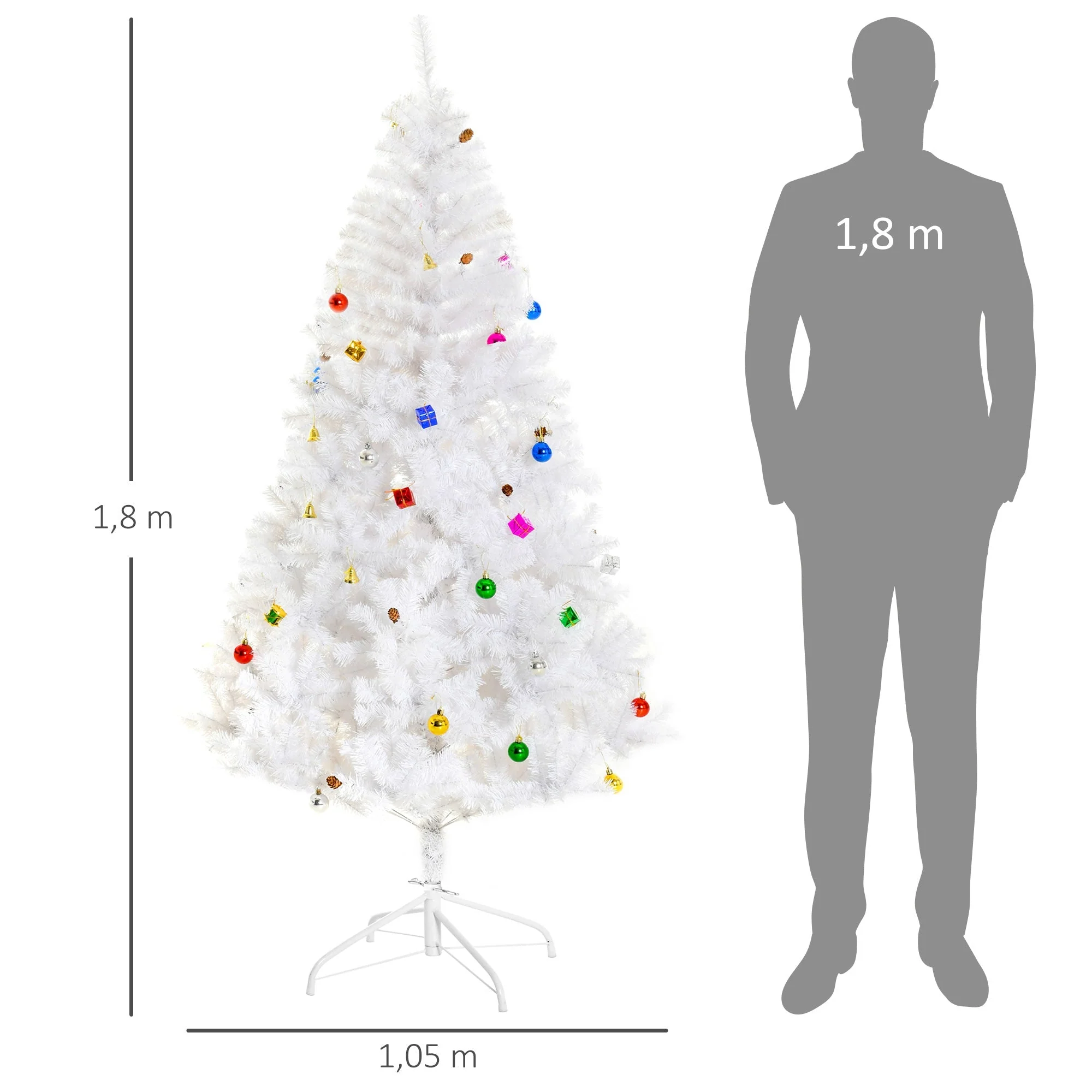 Christmas Tree, Artificial, 180cm, with Stand and Decoration, White - Image 3