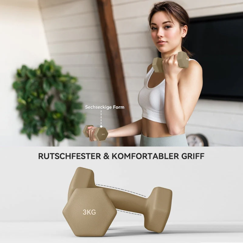 Dumbbell Set, 6 Weights 1kg 2kg 3kg, Steel - Image 4