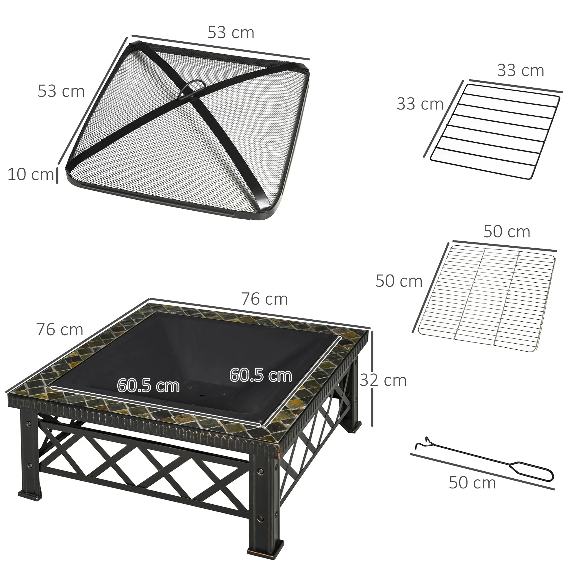 Fire Bowl 3-in-1 with Spark Guard & Grill Grate, Black - Image 3