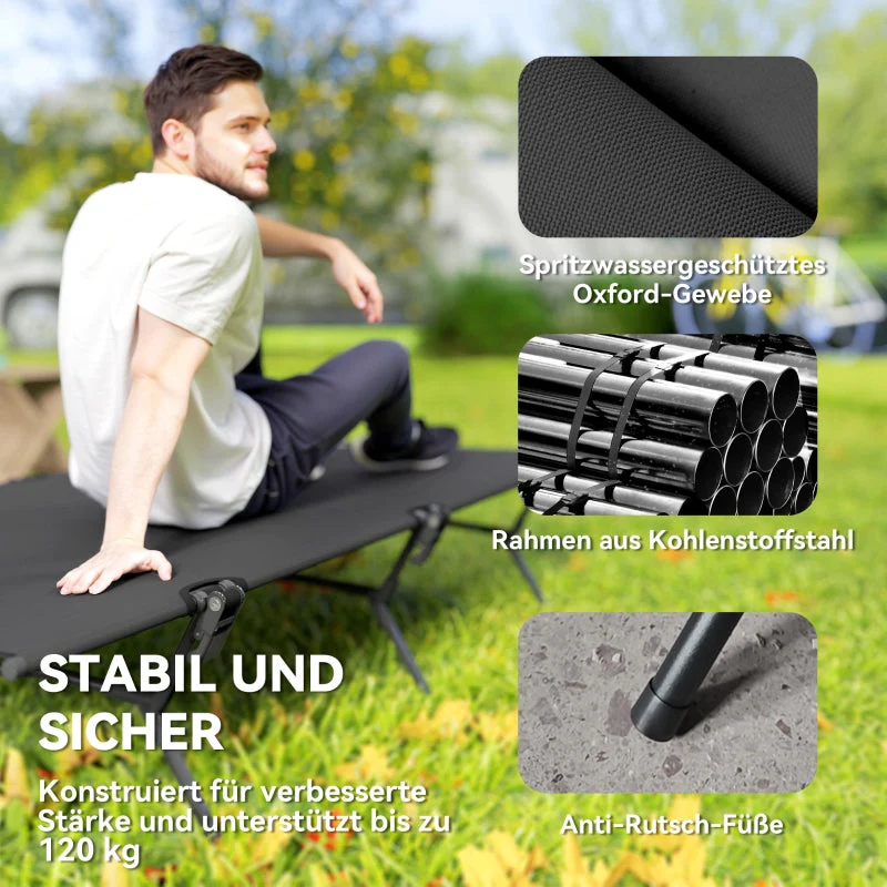Folding Camp Bed with Carrying Bag, 200x100x36 cm, 120 kg Capacity, Black - Image 7