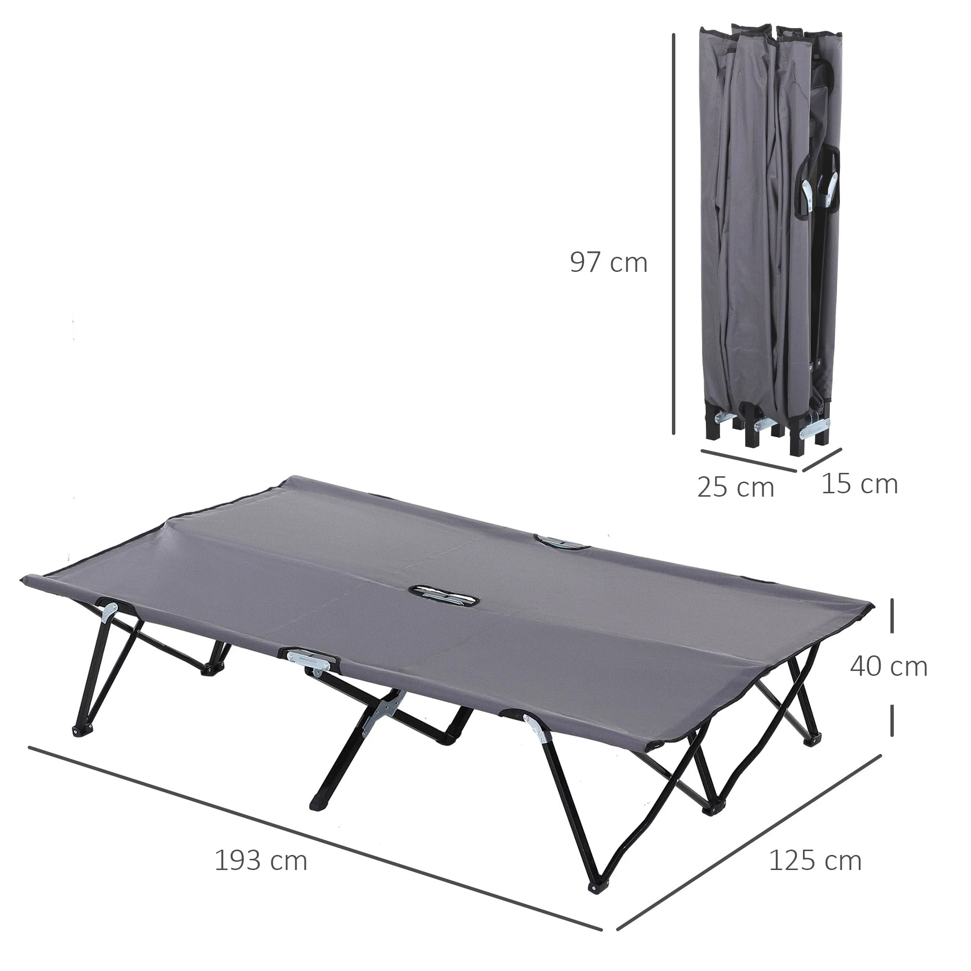 Folding Camping Bed, 2 Person, 136 kg, Steel Oxford Grey - Image 3