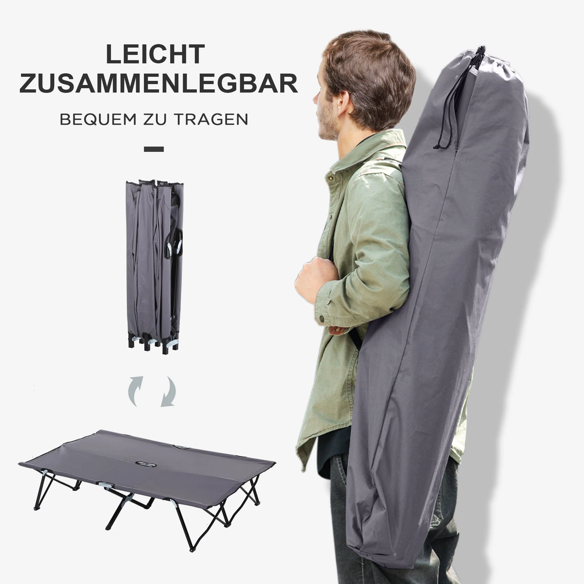 Folding Camping Bed, 2 Person, 136 kg, Steel Oxford Grey - Image 5