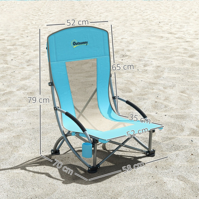 Folding Camping Chairs, Set of 2 with Cup Holder, Mesh Backrest, Black - Image 3