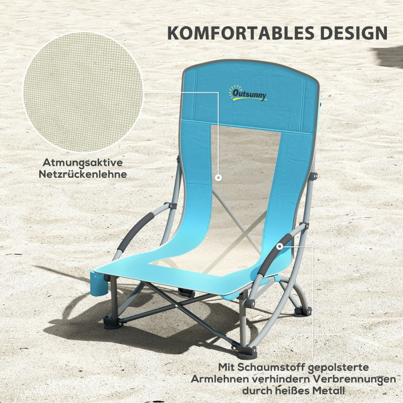 Folding Camping Chairs, Set of 2 with Cup Holder, Mesh Backrest, Black - Image 5