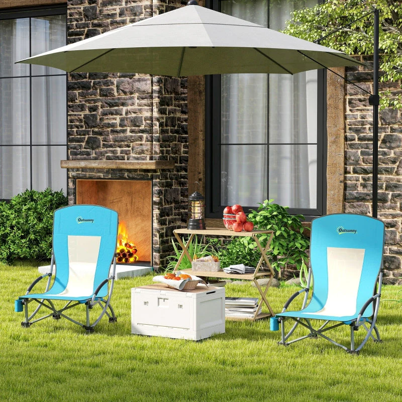 Folding Camping Chairs, Set of 2 with Cup Holder, Mesh Backrest, Black - Image 8