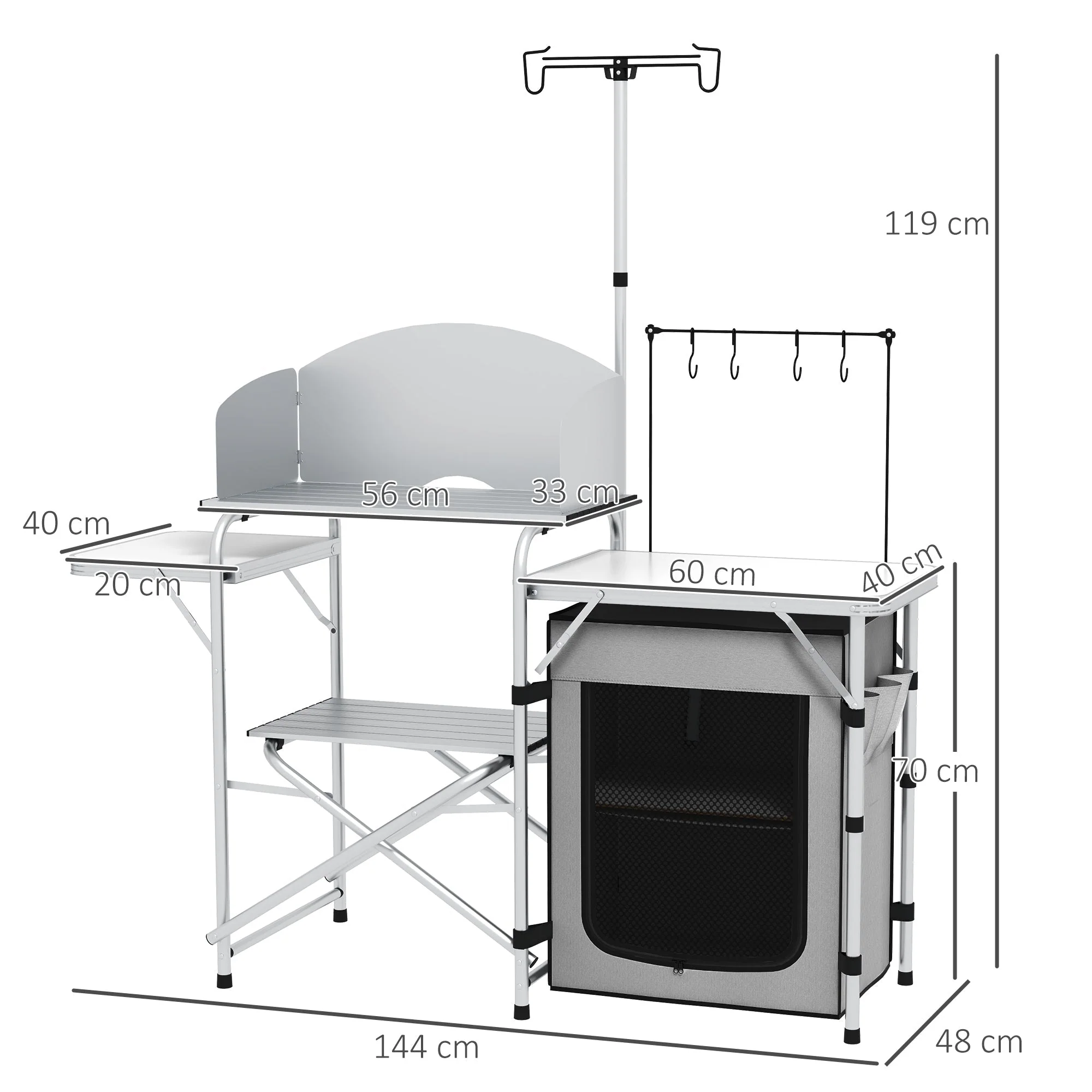 Folding Camping Kitchen, UV & Wind Protection, 3 Worktops, Aluminum - Image 3