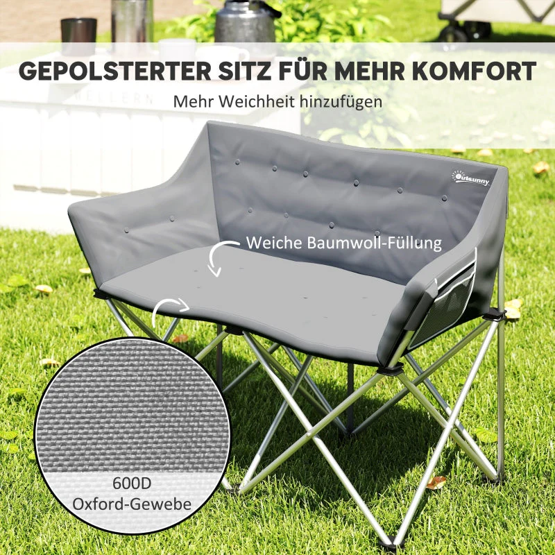 Folding Chair 2 Seater Camping with Armrests Side Pocket, Padded - Image 5