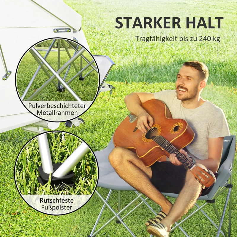 Folding Chair 2 Seater Camping with Armrests Side Pocket, Padded - Image 6