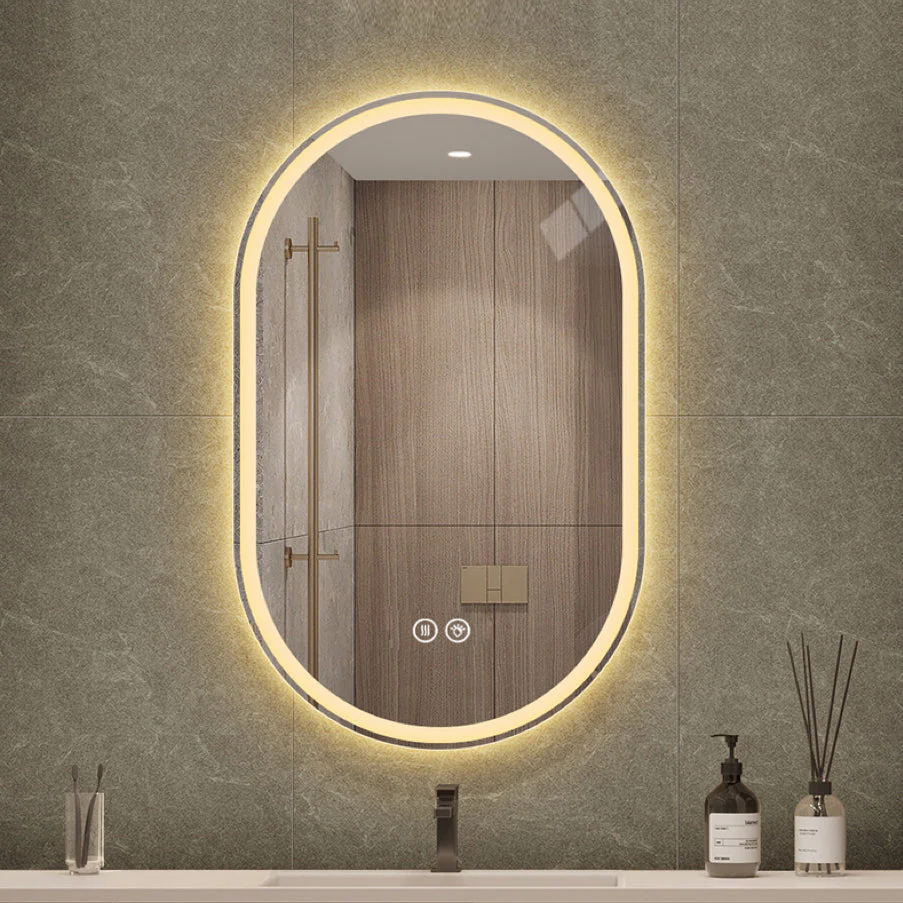 Frameless Oval Wall-Mounted Smart Mirror, Anti-Fog Touch Screen 60x90cm - Image 3
