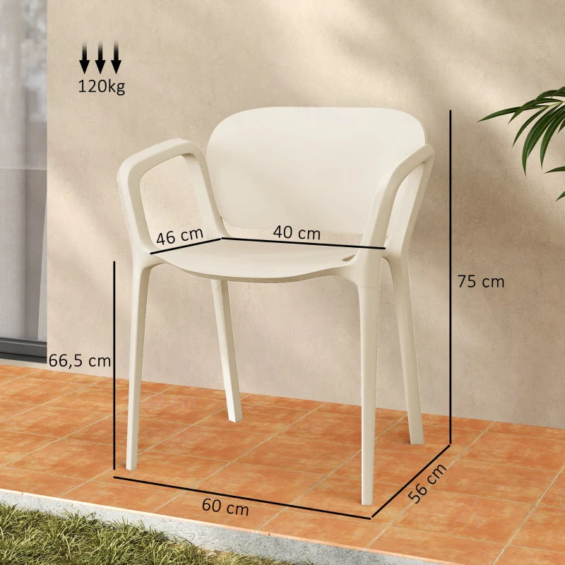 Garden Chair Set, 4 Stackable Plastic Chairs with Armrest Backrest, 120 kg Loadable, Weatherproof - Image 3