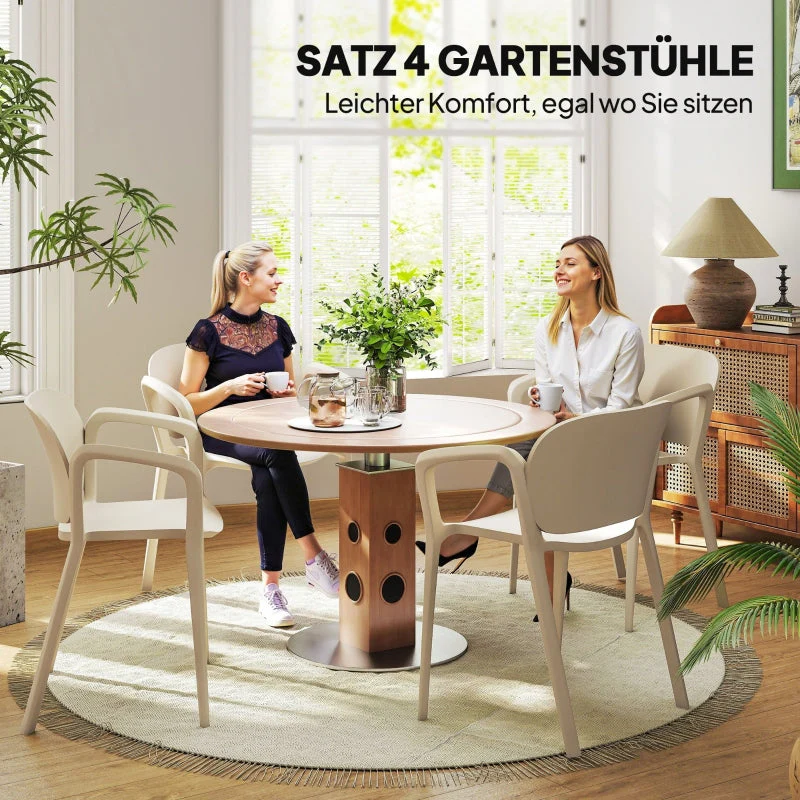 Garden Chair Set, 4 Stackable Plastic Chairs with Armrest Backrest, 120 kg Loadable, Weatherproof - Image 5