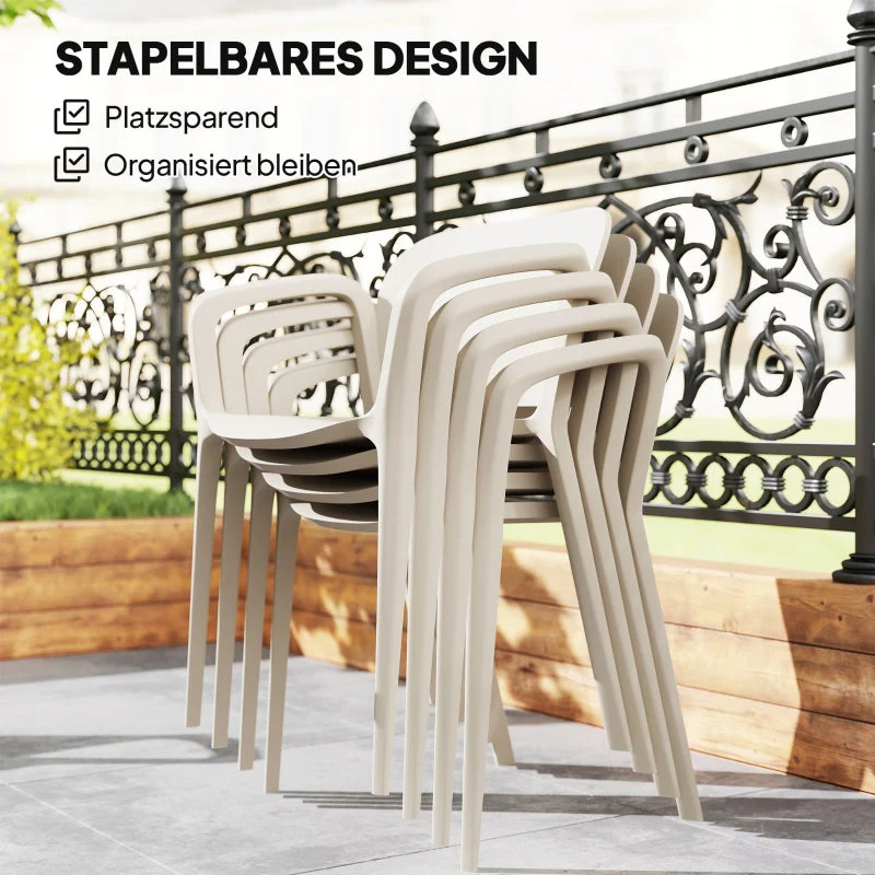 Garden Chair Set, 4 Stackable Plastic Chairs with Armrest Backrest, 120 kg Loadable, Weatherproof - Image 6