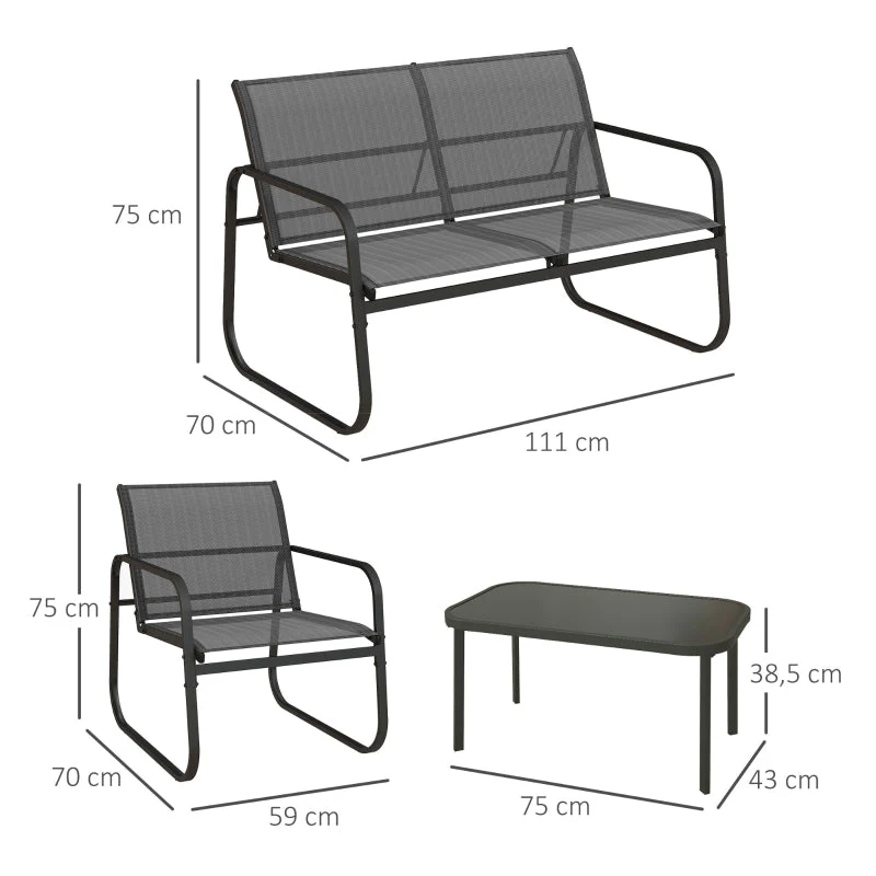Garden Furniture Set, 4-Piece with Two-Seater, 2 Chairs & Coffee Table, Black Mesh - Image 3