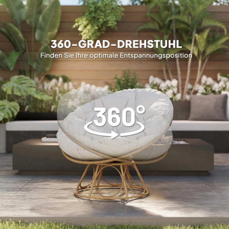 Papasan Chair, 360° Rotatable Wicker, Light Gray - Image 3