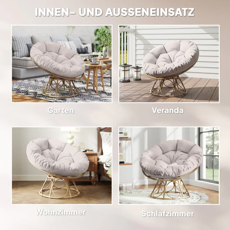 Papasan Chair, 360° Rotatable Wicker, Light Gray - Image 6