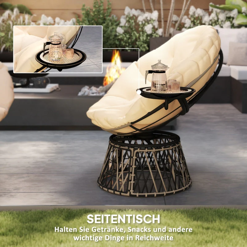 Papasan Chair, 360° Rotatable Wicker with Cushion Ø90 cm, Beige - Image 5