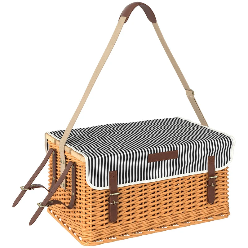 Picnic Basket for 4 with Blanket & Cutlery Set, Wicker Light Brown - Image 3