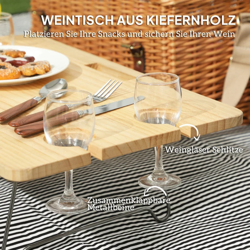 Picnic Basket for 4 with Blanket & Cutlery Set, Wicker Light Brown - Image 5