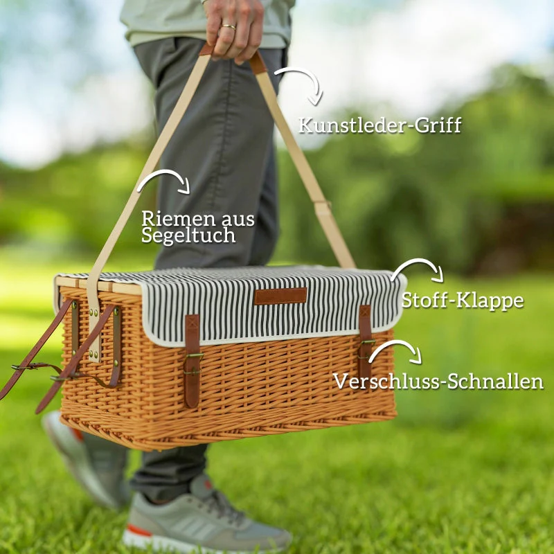 Picnic Basket for 4 with Blanket & Cutlery Set, Wicker Light Brown - Image 6