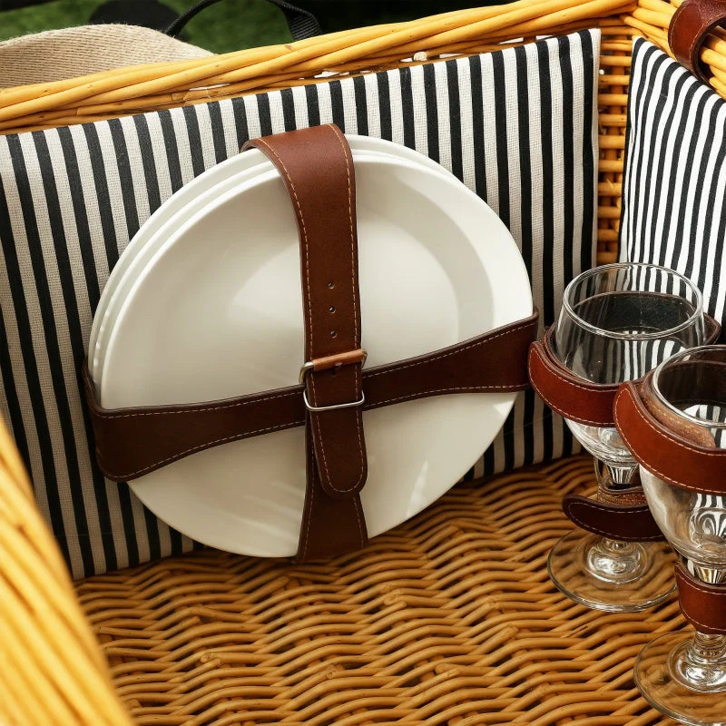 Picnic Basket for 4 with Blanket & Cutlery Set, Wicker Light Brown - Image 8