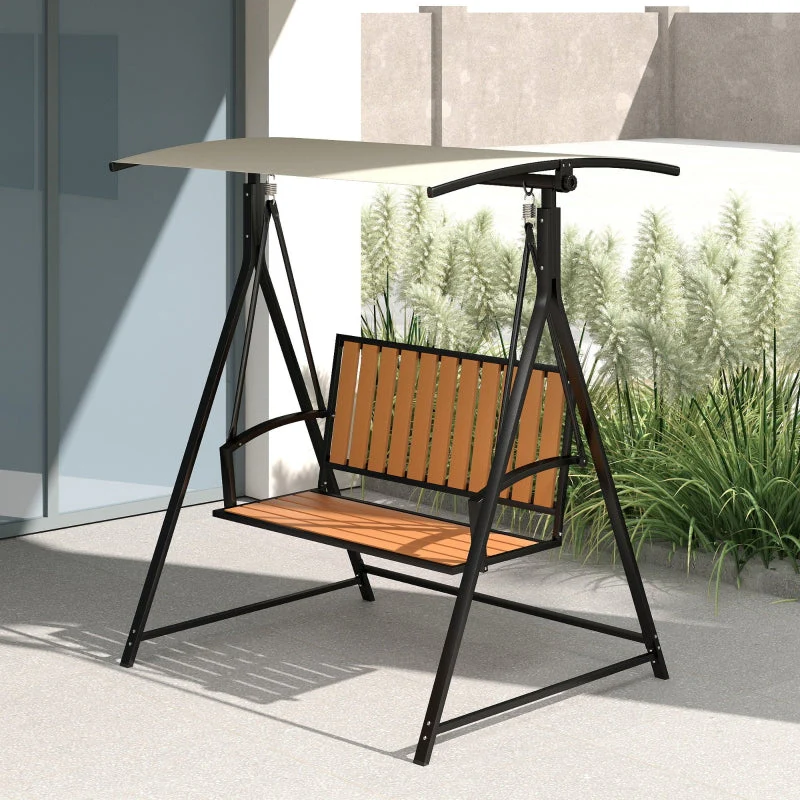 Porch Swing, 2-Seater, Adjustable Sunroof, Weatherproof, Black - Image 5