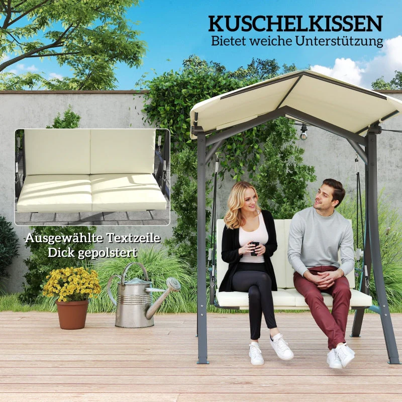 Porch Swing, 2-Seater with Adjustable Sunroof & UV 30+, 220 kg Capacity, Cream White - Image 5