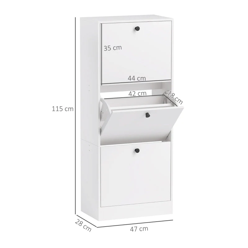 Shoe Cabinet with 3 Flaps, Adjustable Divider, 12 Pairs, White - Image 3