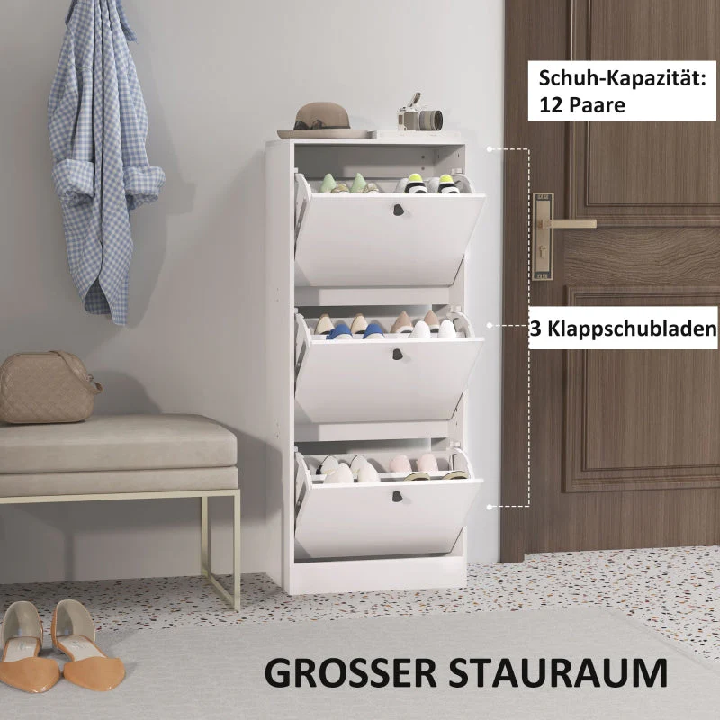 Shoe Cabinet with 3 Flaps, Adjustable Divider, 12 Pairs, White - Image 4