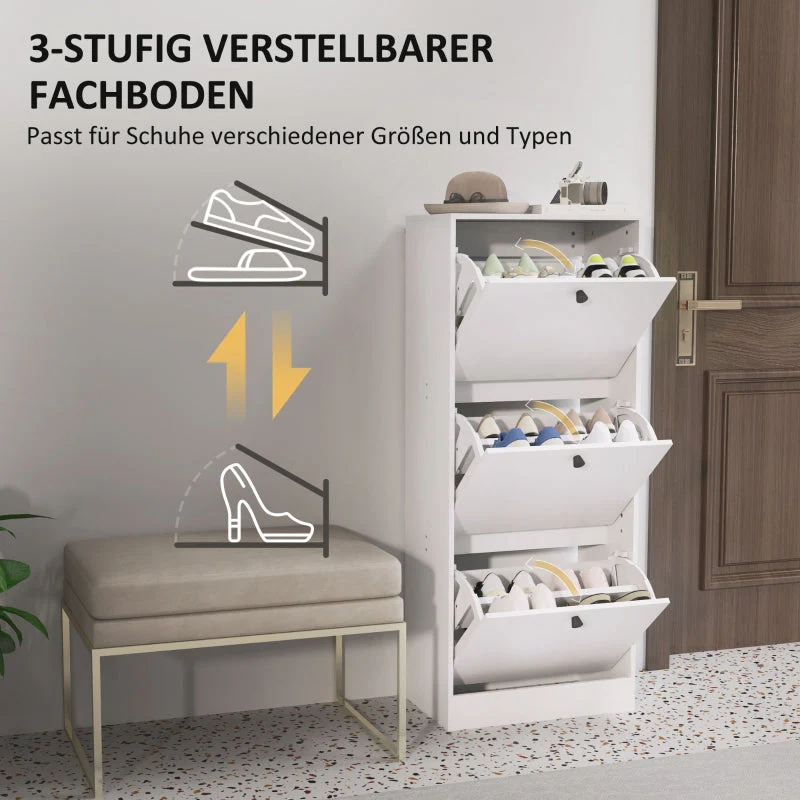 Shoe Cabinet with 3 Flaps, Adjustable Divider, 12 Pairs, White - Image 5