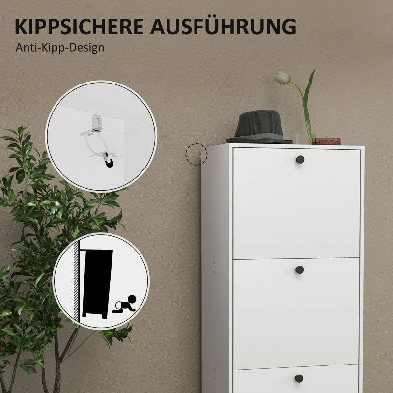 Shoe Cabinet with 3 Flaps, Adjustable Divider, 12 Pairs, White - Image 6
